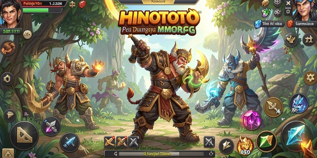 Tampilan gameplay HINOTOTO dengan pertarungan seru dalam dunia MMORPG.
