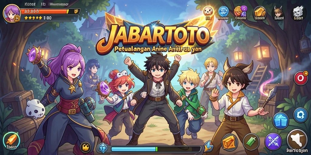 Tangkapan layar gameplay JABARTOTO dengan karakter anime yang penuh aksi.