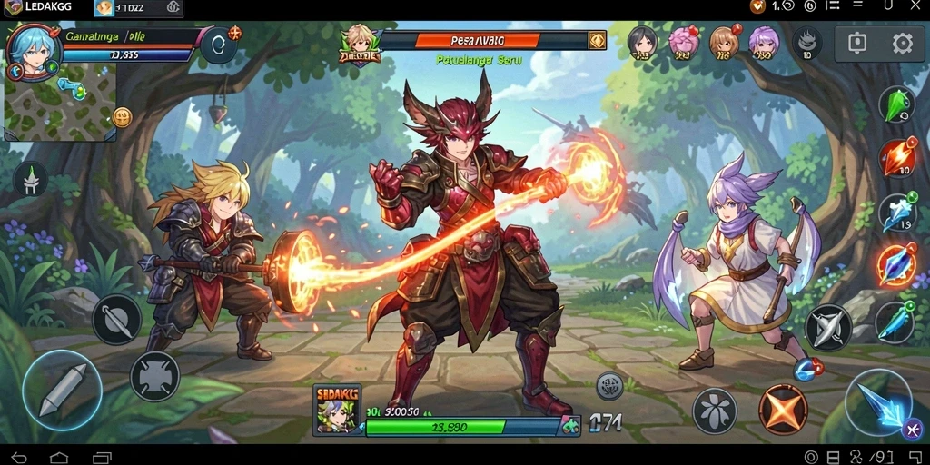 Tampilan gameplay LEDAKGG dengan karakter anime yang dinamis dan menawan.
