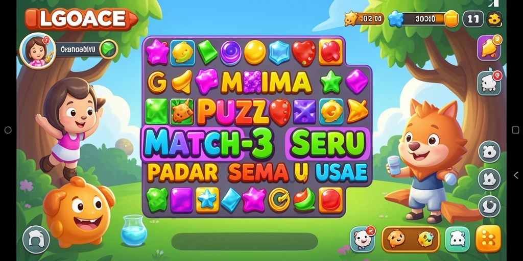 Screenshot gameplay LGOACE menampilkan level Match-3 yang seru dan penuh warna.