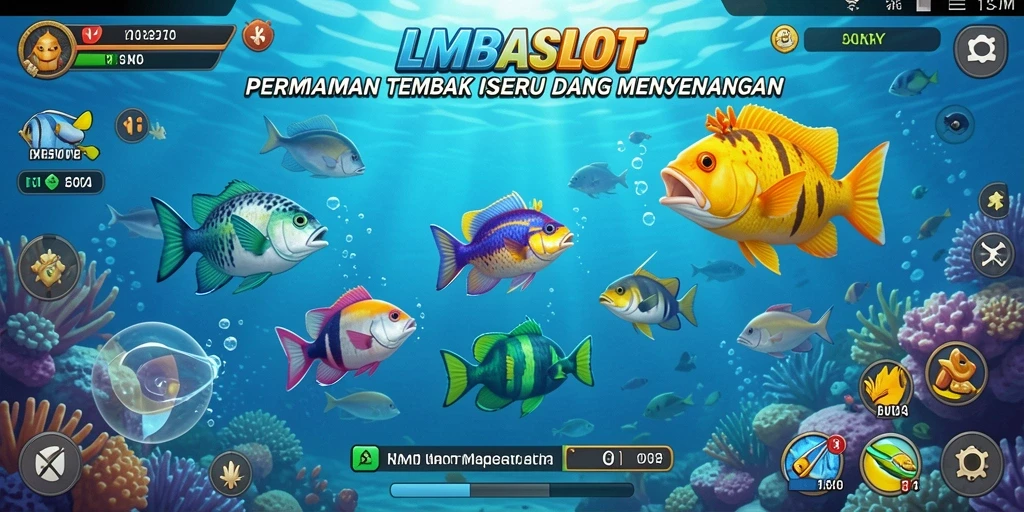 Tampilan gameplay seru LMBASLOT dengan aksi tembak ikan.
