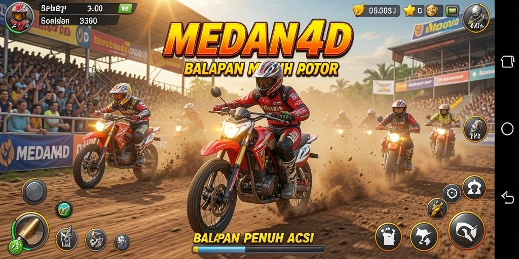Screenshot utama MEDAN4D menampilkan kecepatan tinggi di lintasan balap.