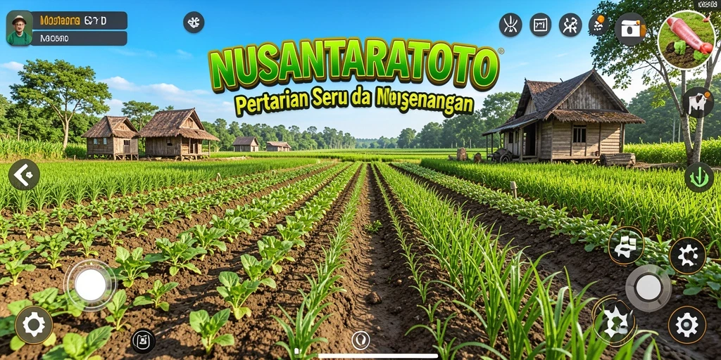 Tampilan gameplay menunjukkan kebun yang penuh warna dan aktivitas bertani.