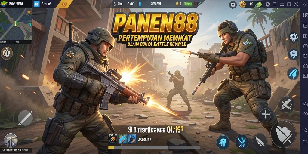 Screenshot gameplay PANEN88 menunjukkan aksi pertempuran seru di arena Battle Royale.