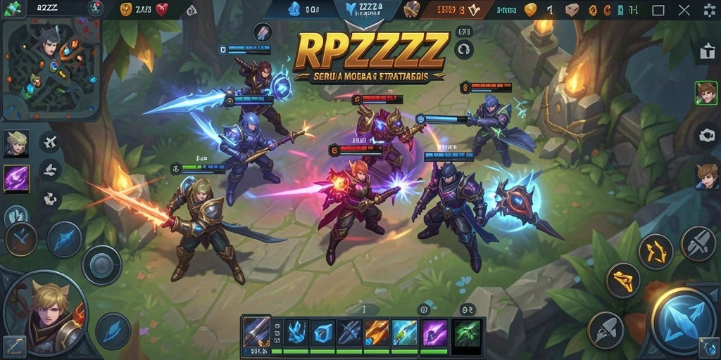 Screenshot RPZZZ menampilkan pertempuran tim yang intens dan strategi permainan.