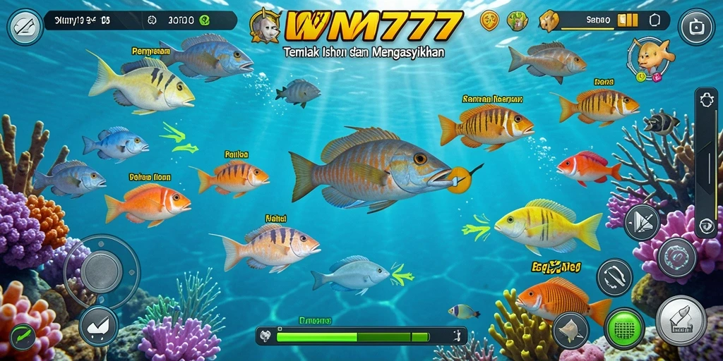 Tampilan gameplay seru dari VM777 dengan berbagai ikan yang menarik.